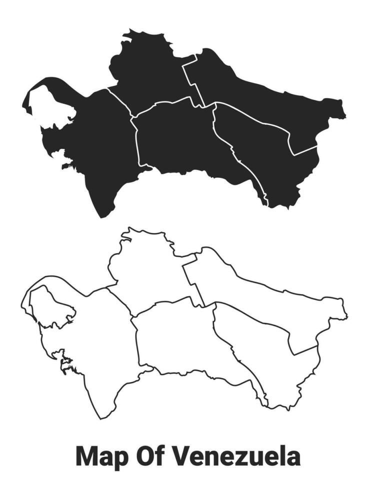 Vector Black map of venezuela country with borders of regions