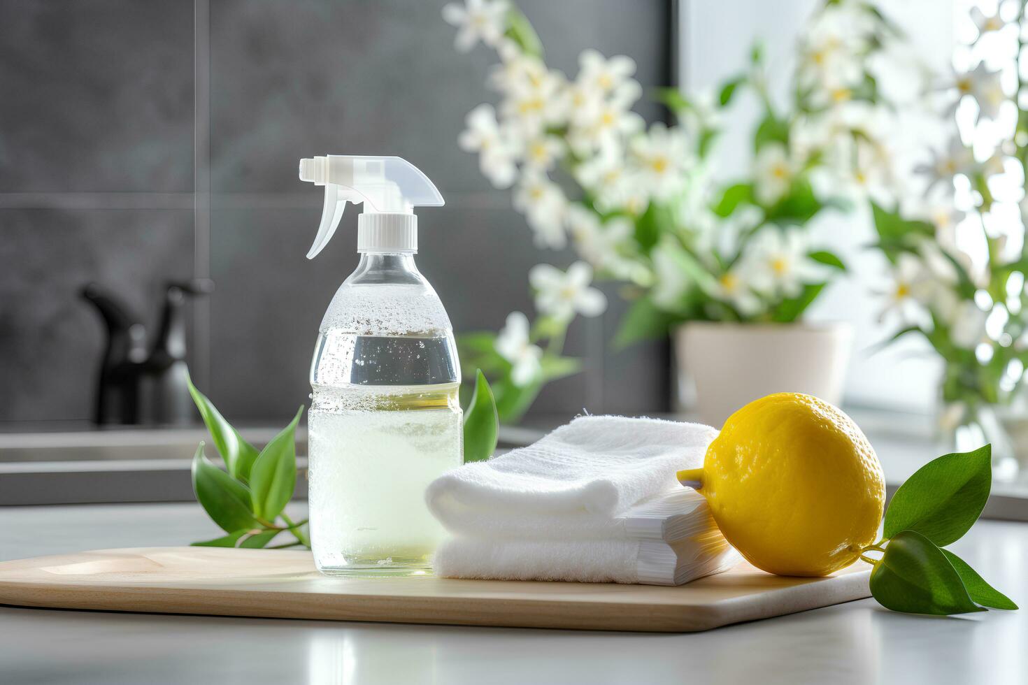 AI generated Green Gleam Eco-Friendly Bathroom Cleaning for Spring Shine photo