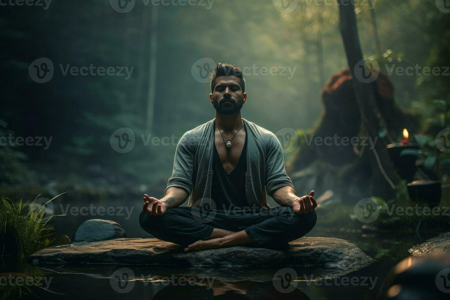 AI generated Rejuvenated Man meditation. Generate Ai photo