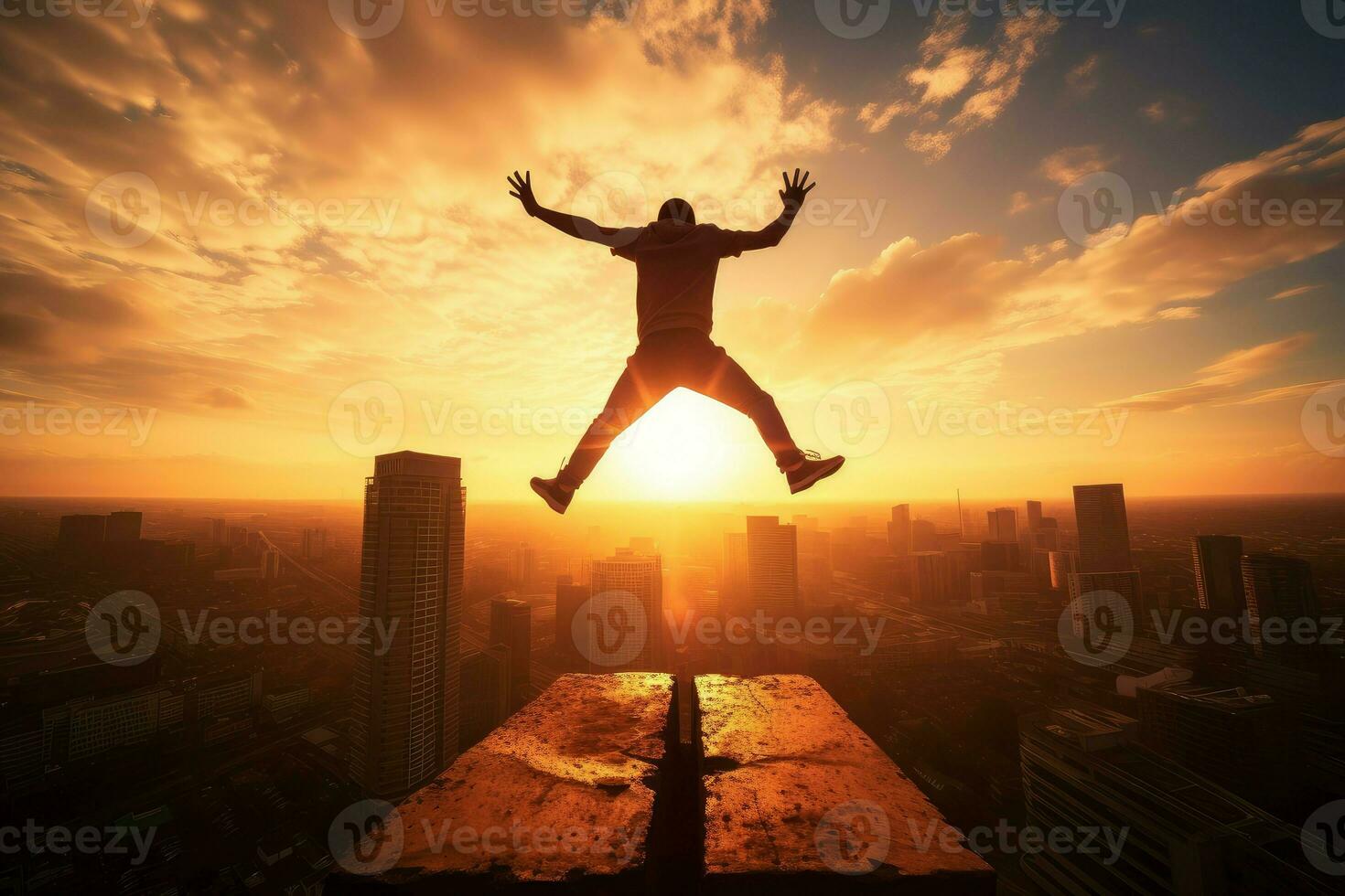 ai generado ágil hombre parkour puesta de sol. generar ai foto