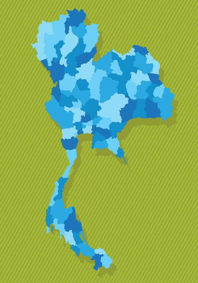 Tailandia mapa con regiones azul político mapa verde antecedentes vector ilustración3