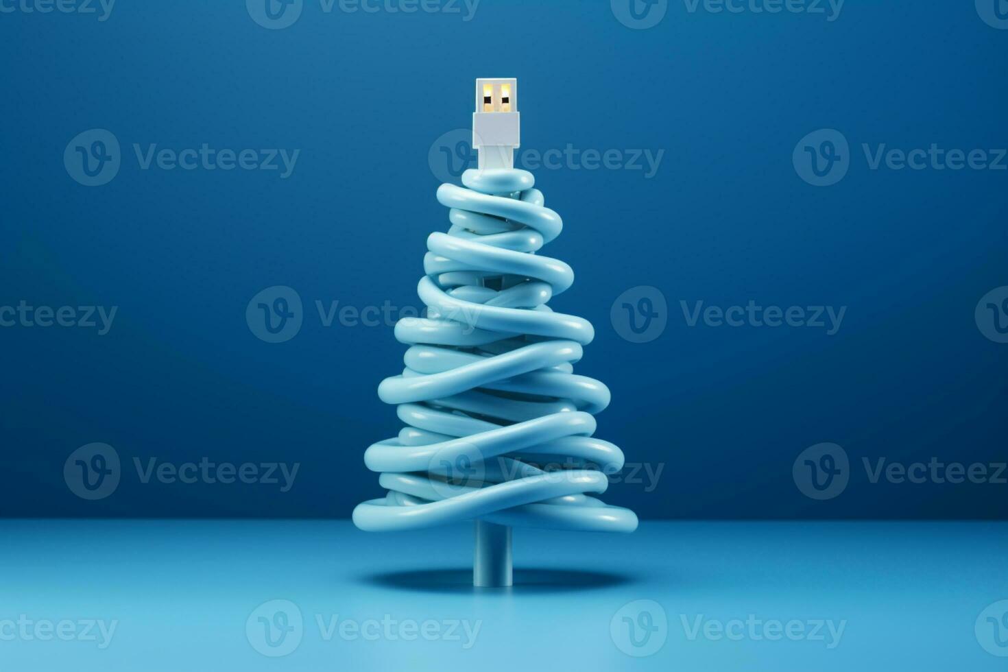 AI generated Christmas tree made up with charger cable Electronics concept background copy space photo