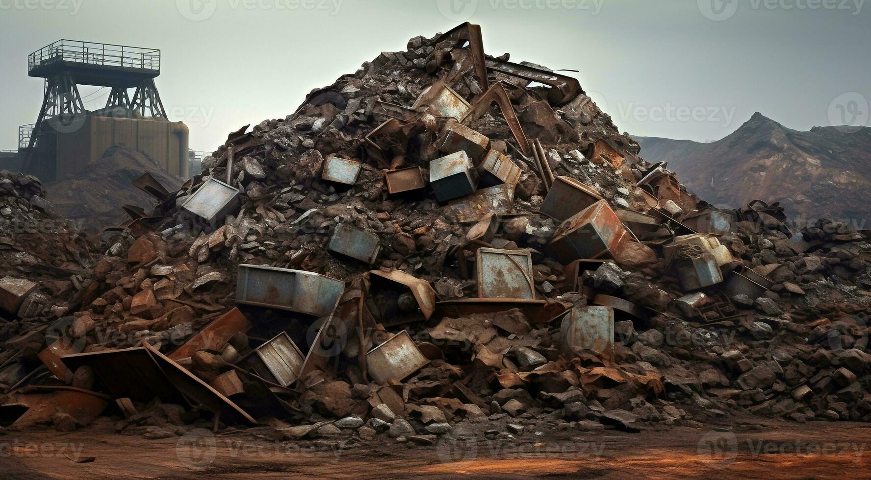 ai generado pila de oxidado metales, metall fábrica foto