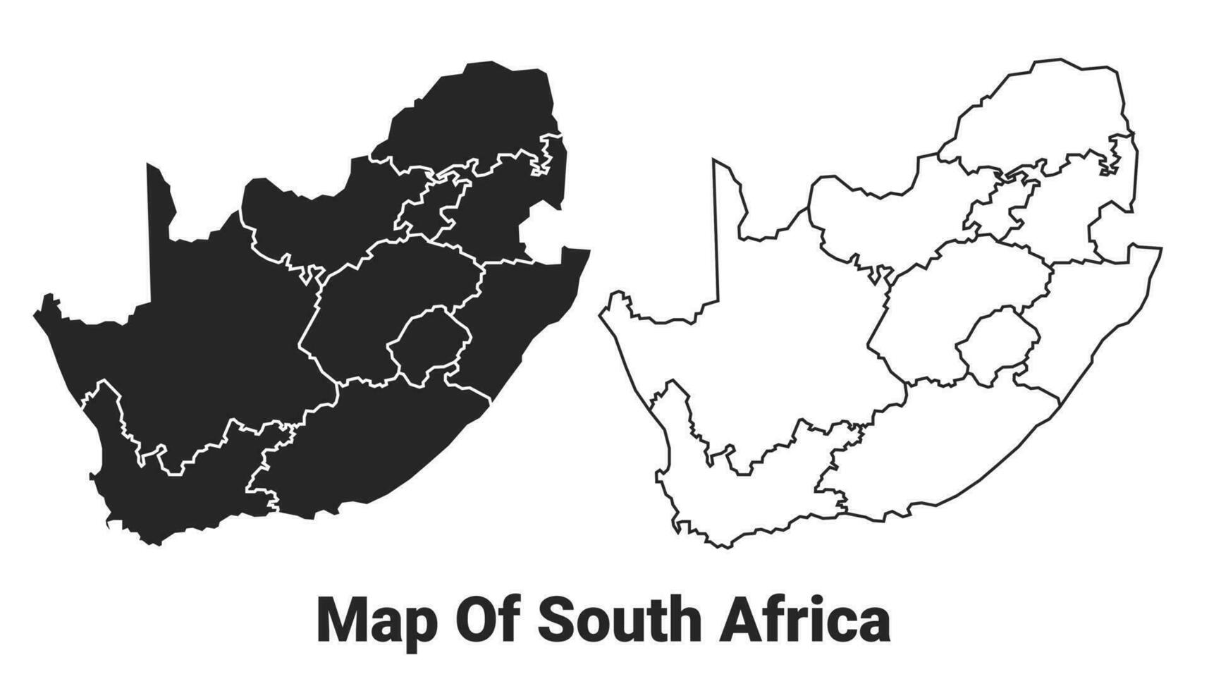 Vector Black map of South Africa country with borders of regions