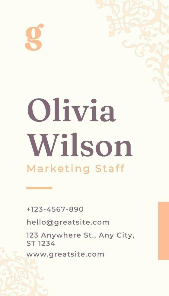 Peach and White Elegant Business Card Vertical template