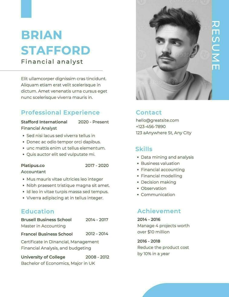 Blue and White Minimalist Resume template