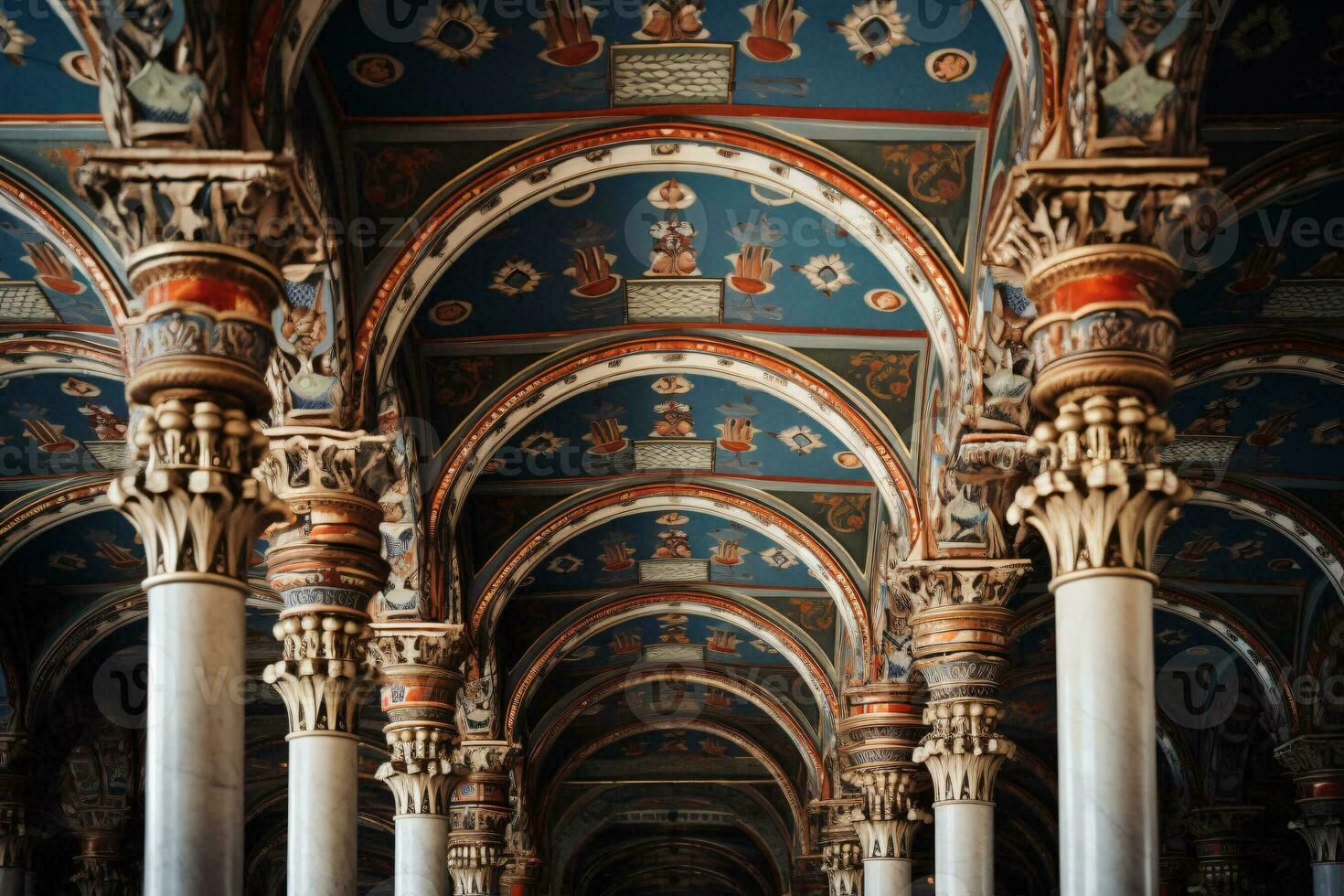 AI generated Ceiling with patterns and pillars generative AI photo