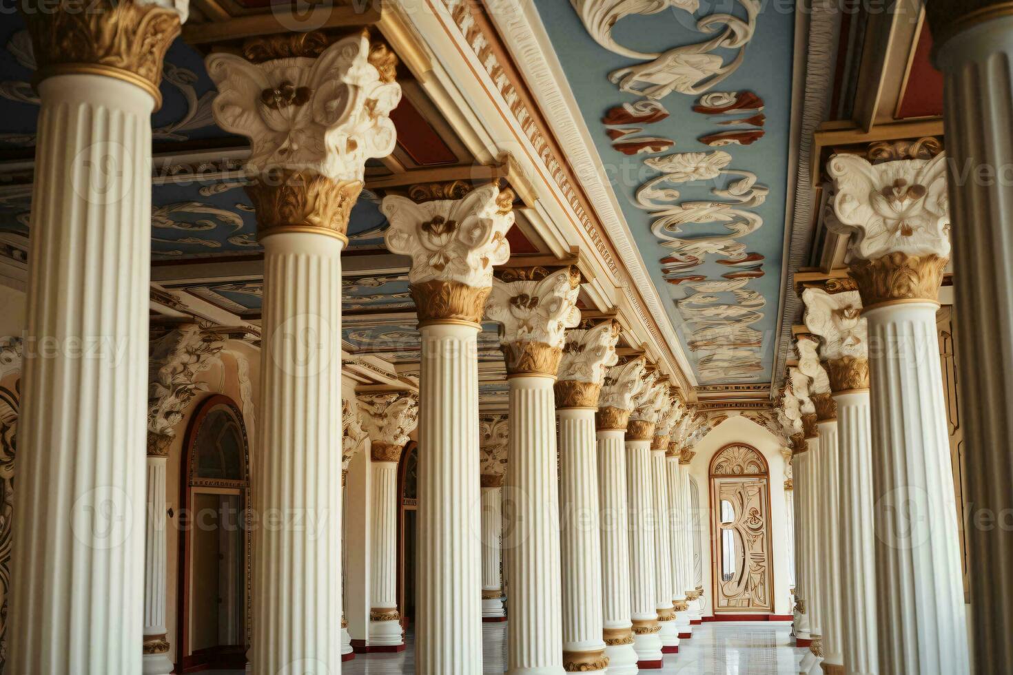 AI generated Ceiling with patterns and pillars generative AI photo