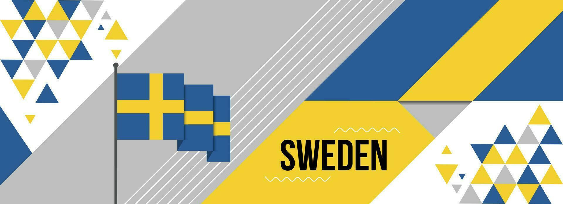 Sweden national or independence day banner design for country celebration. Flag of Swedish with modern retro design and abstract geometric icons. Vector illustration