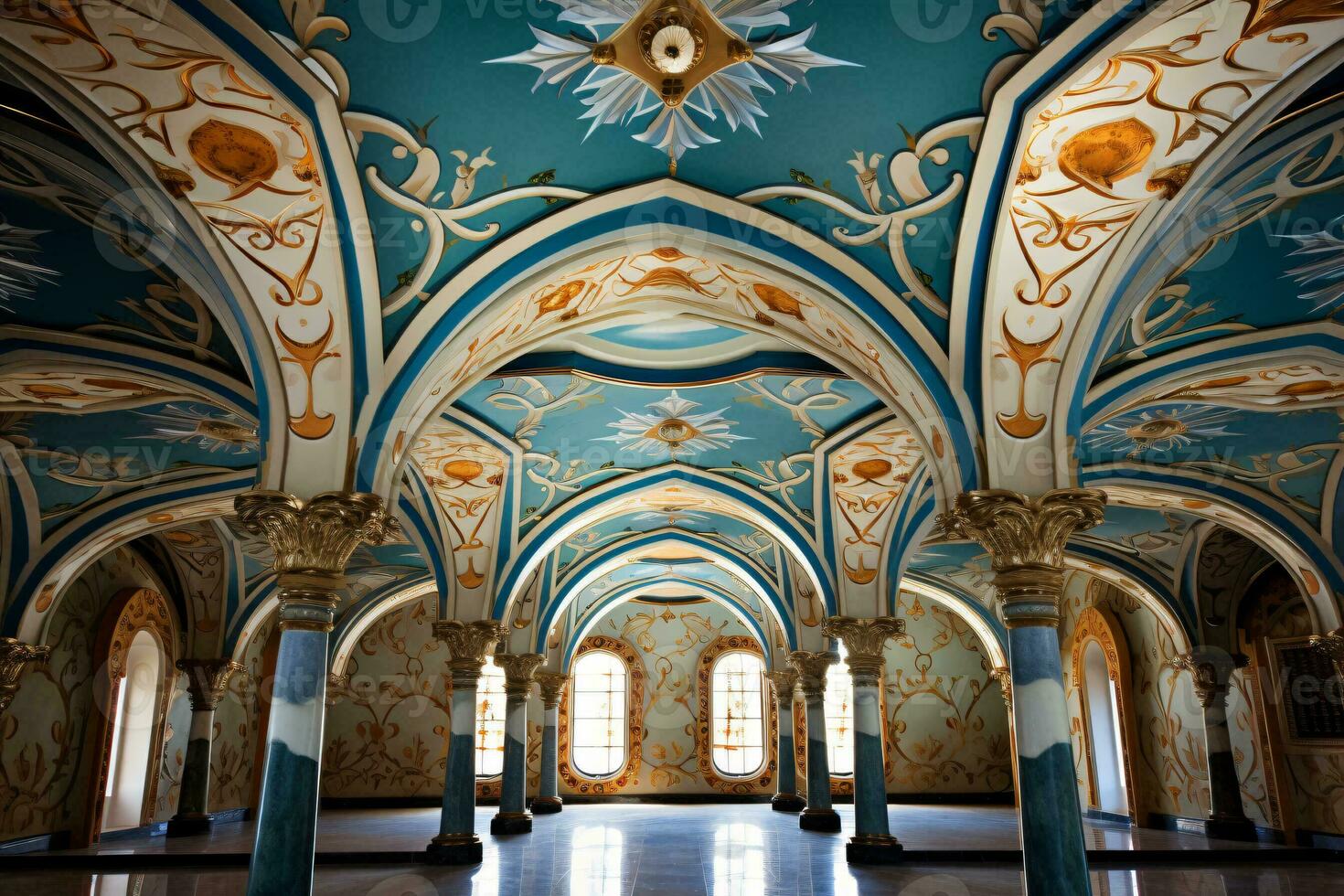 AI generated Ceiling with patterns and pillars generative AI photo