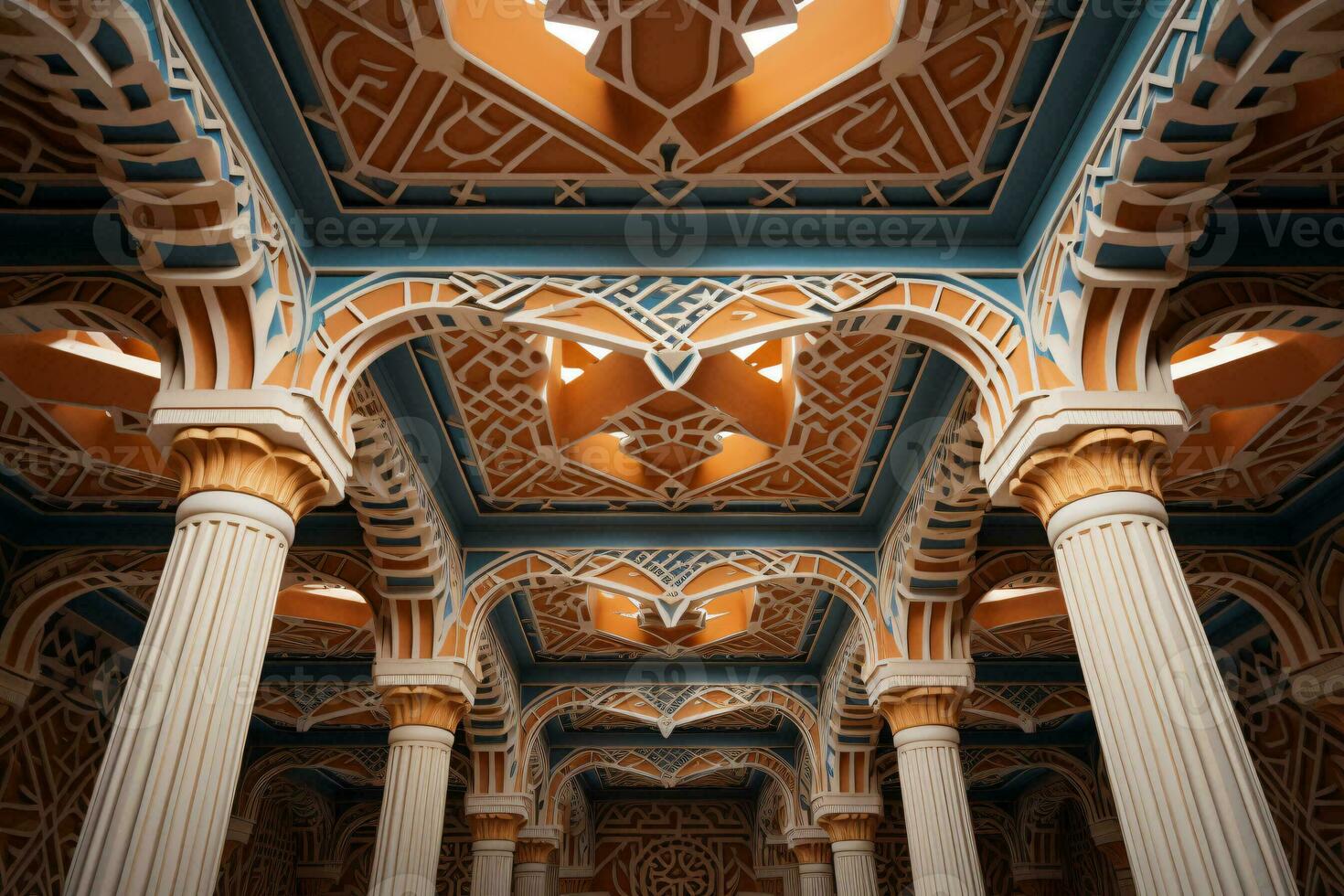 AI generated Ceiling with patterns and pillars generative AI photo