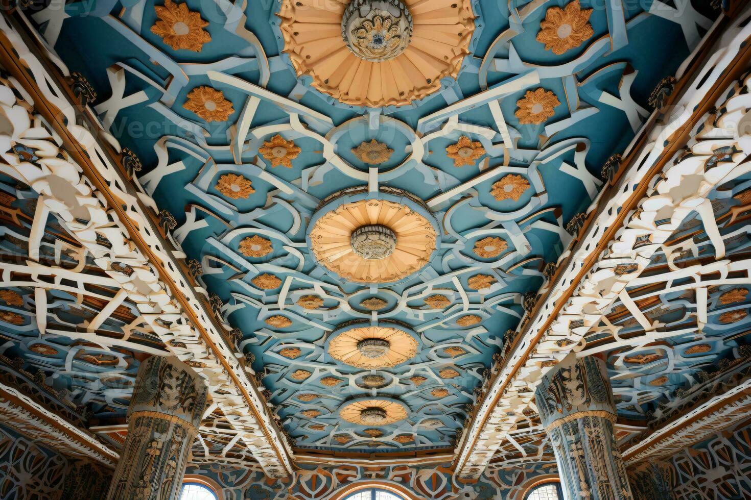 AI generated Ceiling with patterns and pillars generative AI photo