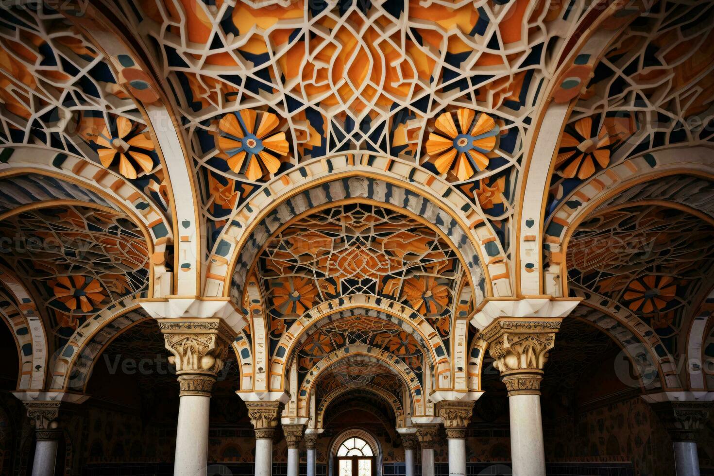 AI generated Ceiling with patterns and pillars generative AI photo