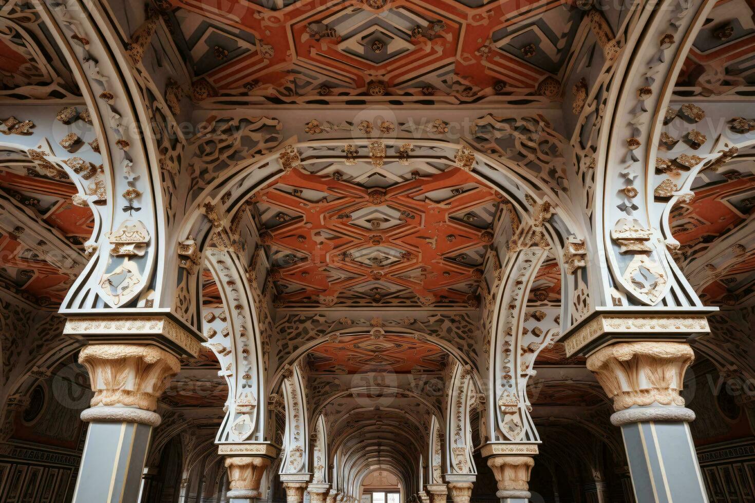 AI generated Ceiling with patterns and pillars generative AI photo