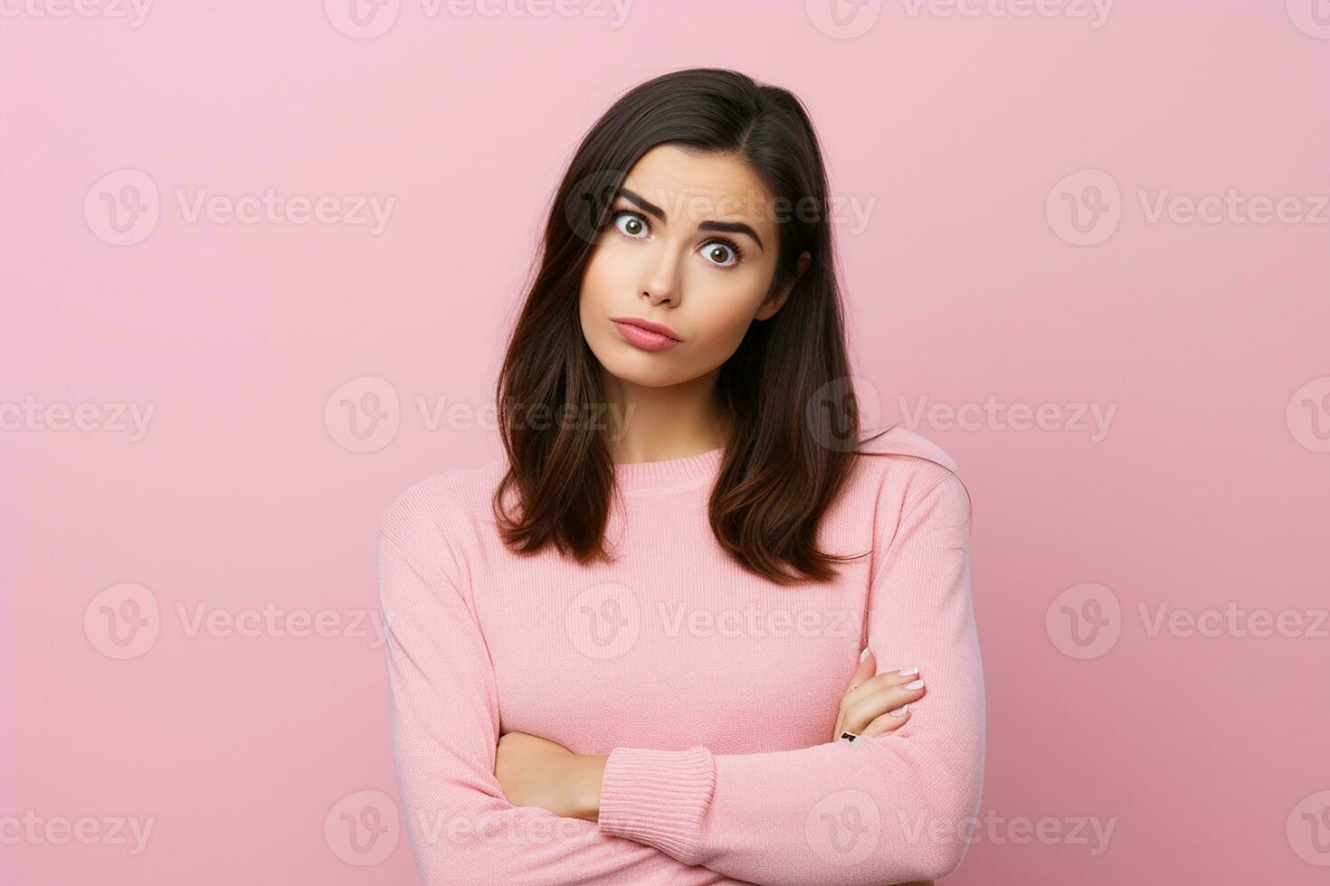 AI generated Portrait of beautiful confused woman on isolated background generative AI photo