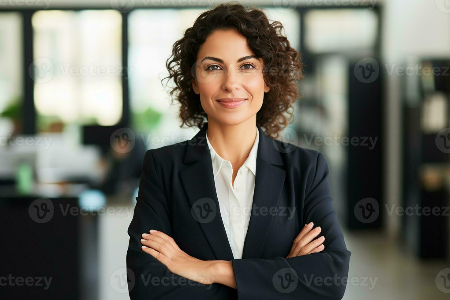 AI generated Portrait of beautiful businesswoman in modern office generative AI photo