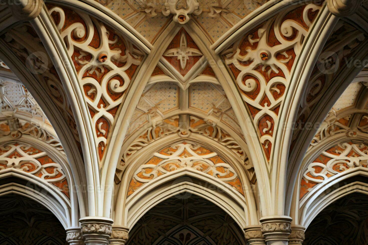 AI generated Ceiling with patterns and pillars generative AI photo