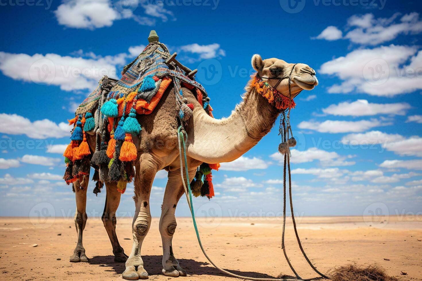 AI generated Camel on a leash for tourists in egypt generative AI photo
