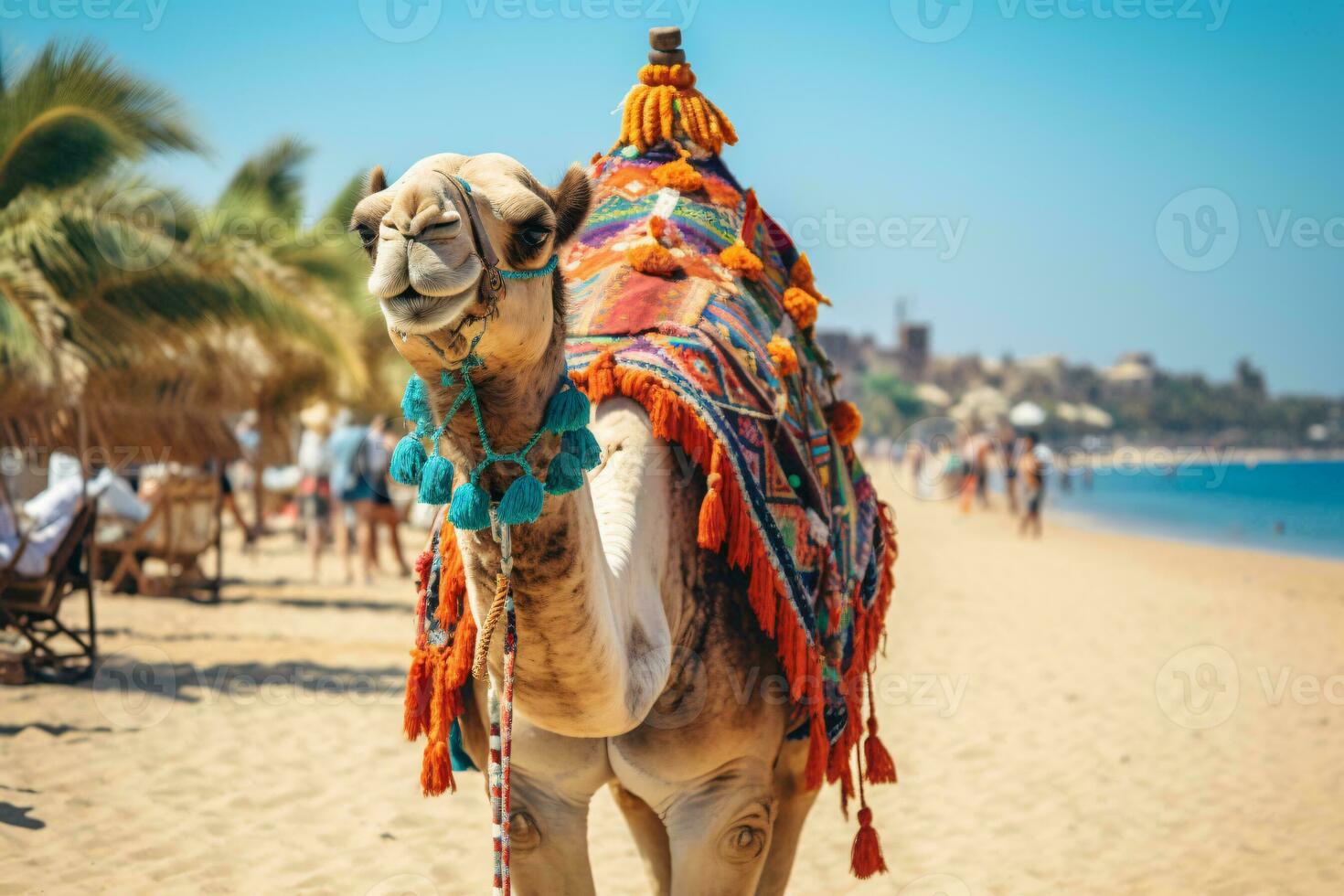 AI generated Camel on a leash for tourists in egypt generative AI photo