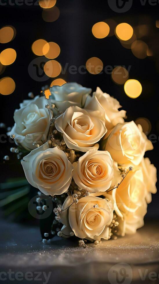 AI generated Bouquet of champagne color roses. Happy Valentine's day greeting card concept. AI generated image photo