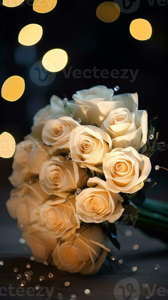 AI generated Bouquet of champagne color roses. Happy Valentine's day greeting card concept. AI generated image photo