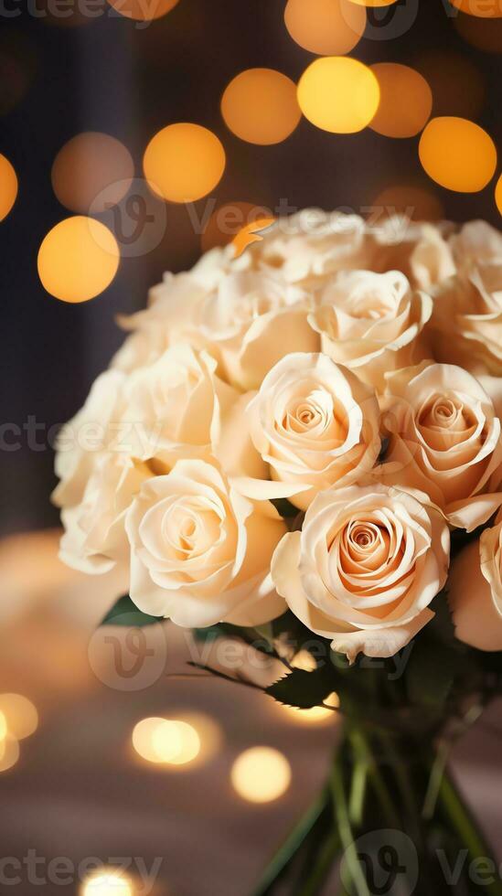 AI generated Bouquet of champagne color roses. Happy Valentine's day greeting card concept. AI generated image photo