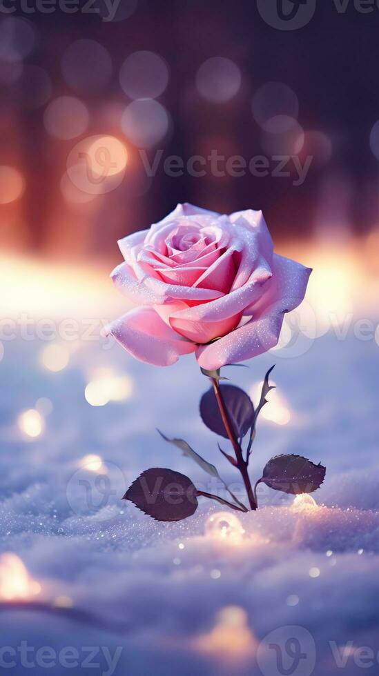 AI generated Pink rose and a red velvet jewellery box. Happy Valentine's Day greeting card concept. AI generated image photo