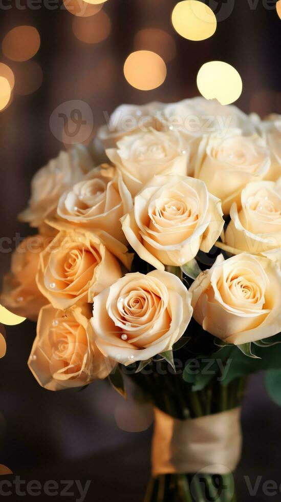 AI generated Bouquet of champagne color roses. Happy Valentine's day greeting card concept. AI generated image photo