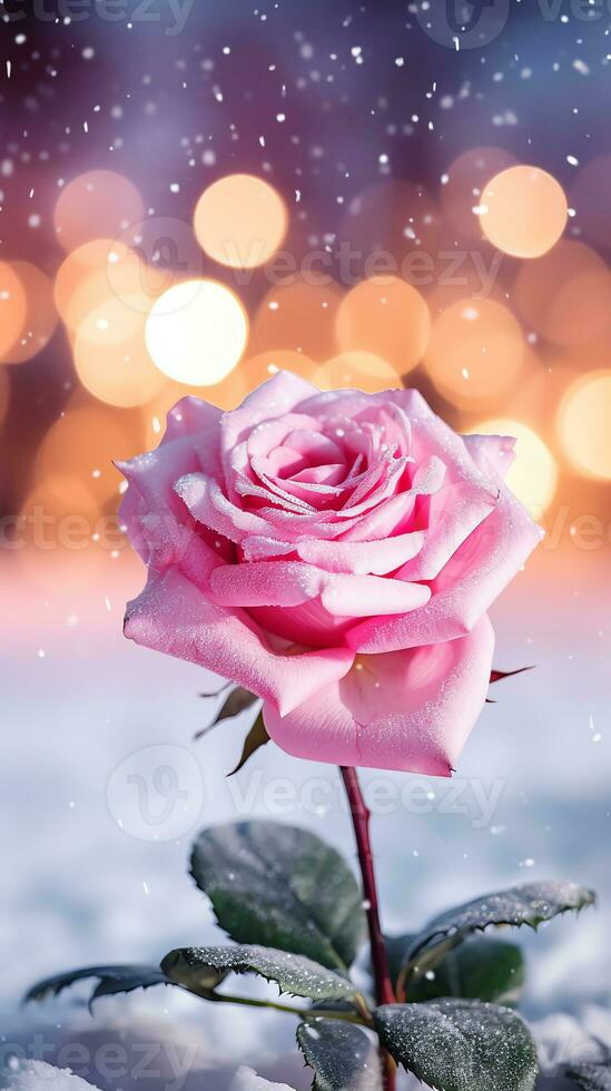 AI generated Pink rose and a red velvet jewellery box. Happy Valentine's Day greeting card concept. AI generated image photo