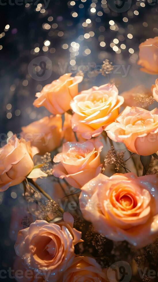 AI generated Bouquet of champagne color roses. Happy Valentine's day greeting card concept. AI generated image photo