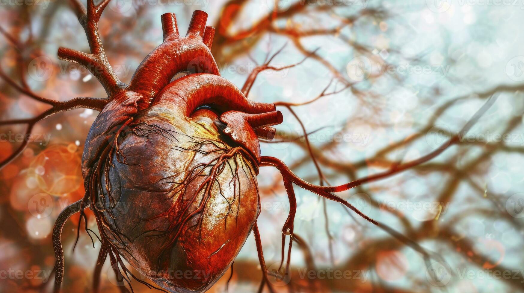 ai generado corazón humano real las venas anatomía para antecedentes foto
