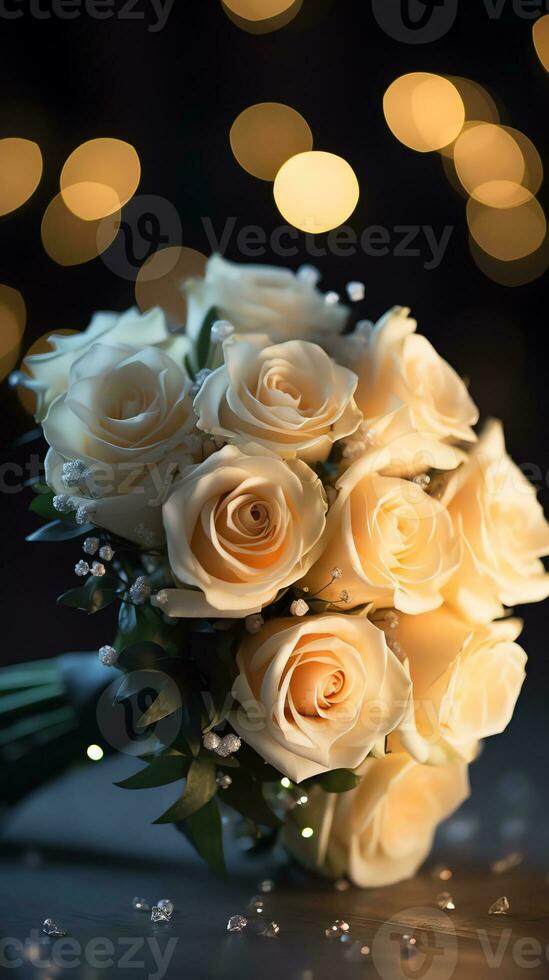 AI generated Bouquet of champagne color roses. Happy Valentine's day greeting card concept. AI generated image photo