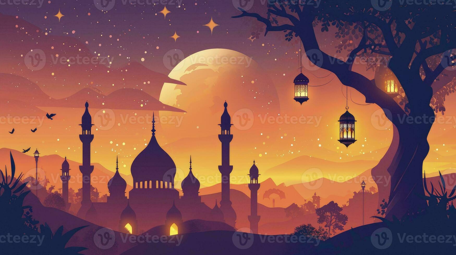 AI generated Flat design ramadan kareem background photo