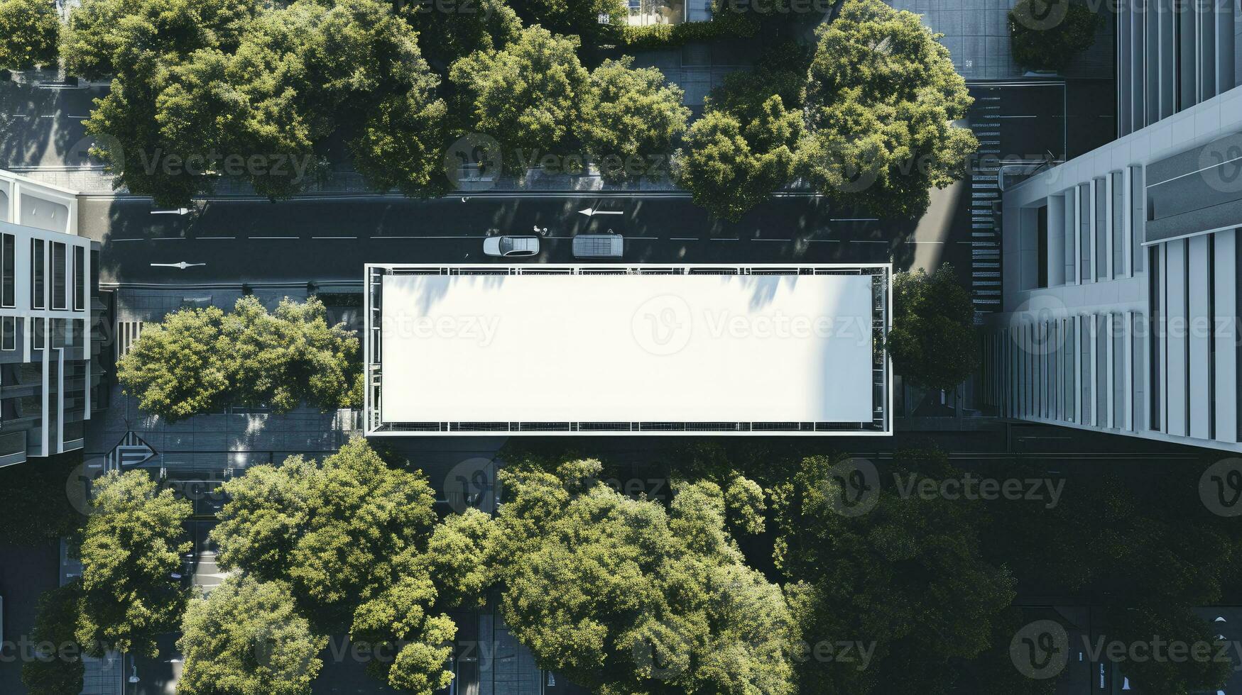 AI generated An empty poster mockup on the roof of a mall white template billboard photo