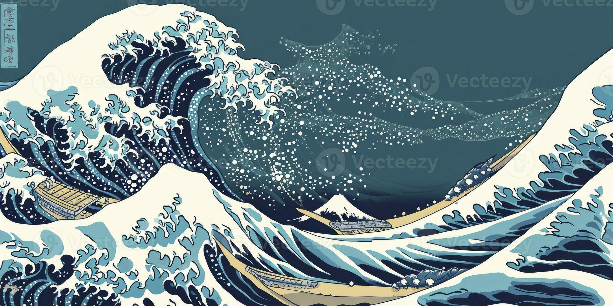 AI generated Japanese water wave seamless background. illustration photo