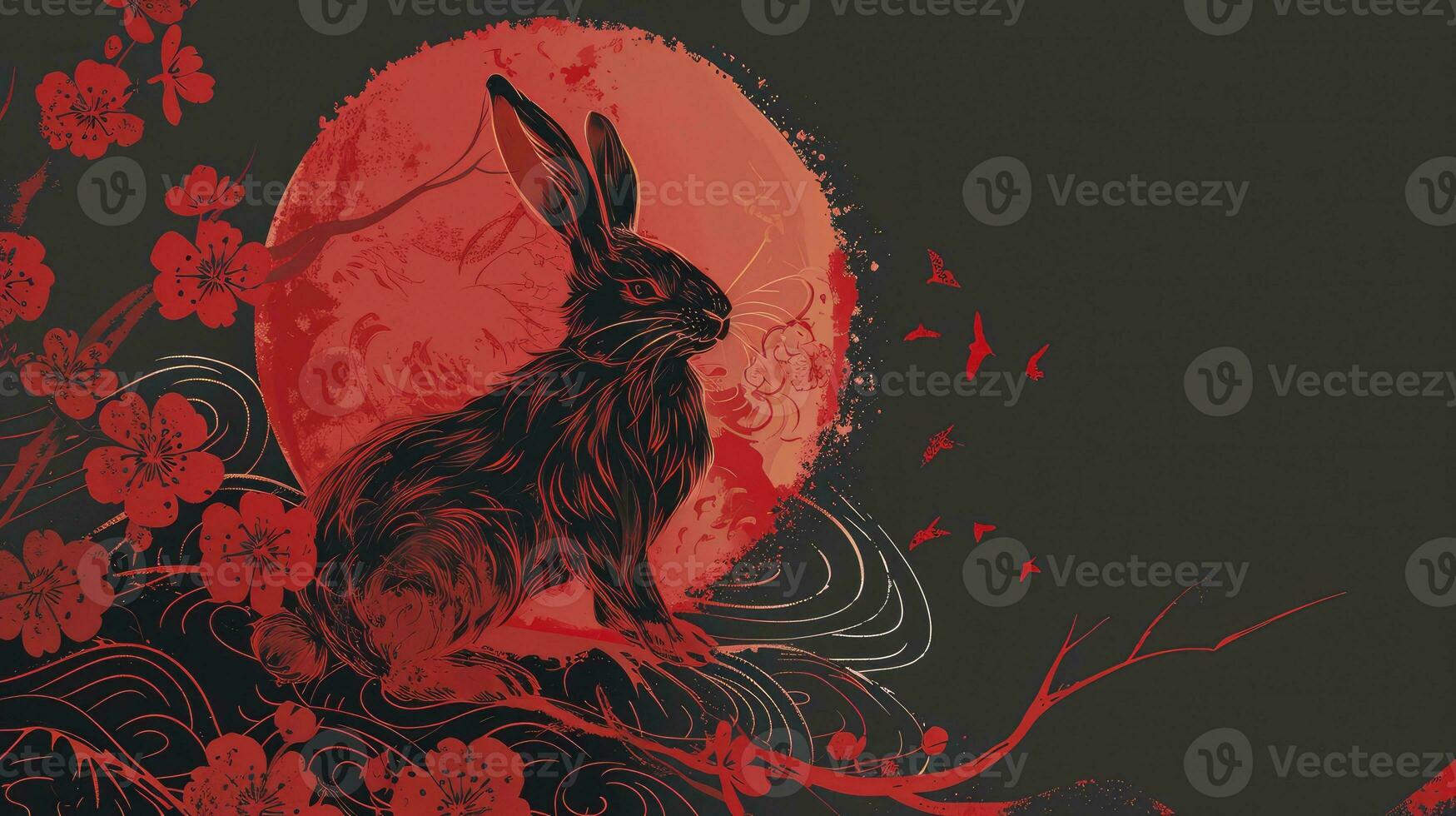 AI generated Chinese New Year 2024 year of the rabbit - Chinese zodiac symbol, Lunar New Year concept, modern background design. photo