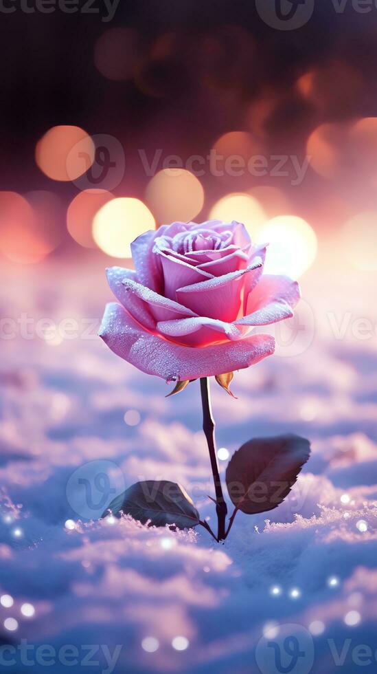 AI generated Pink rose and a red velvet jewellery box. Happy Valentine's Day greeting card concept. AI generated image photo