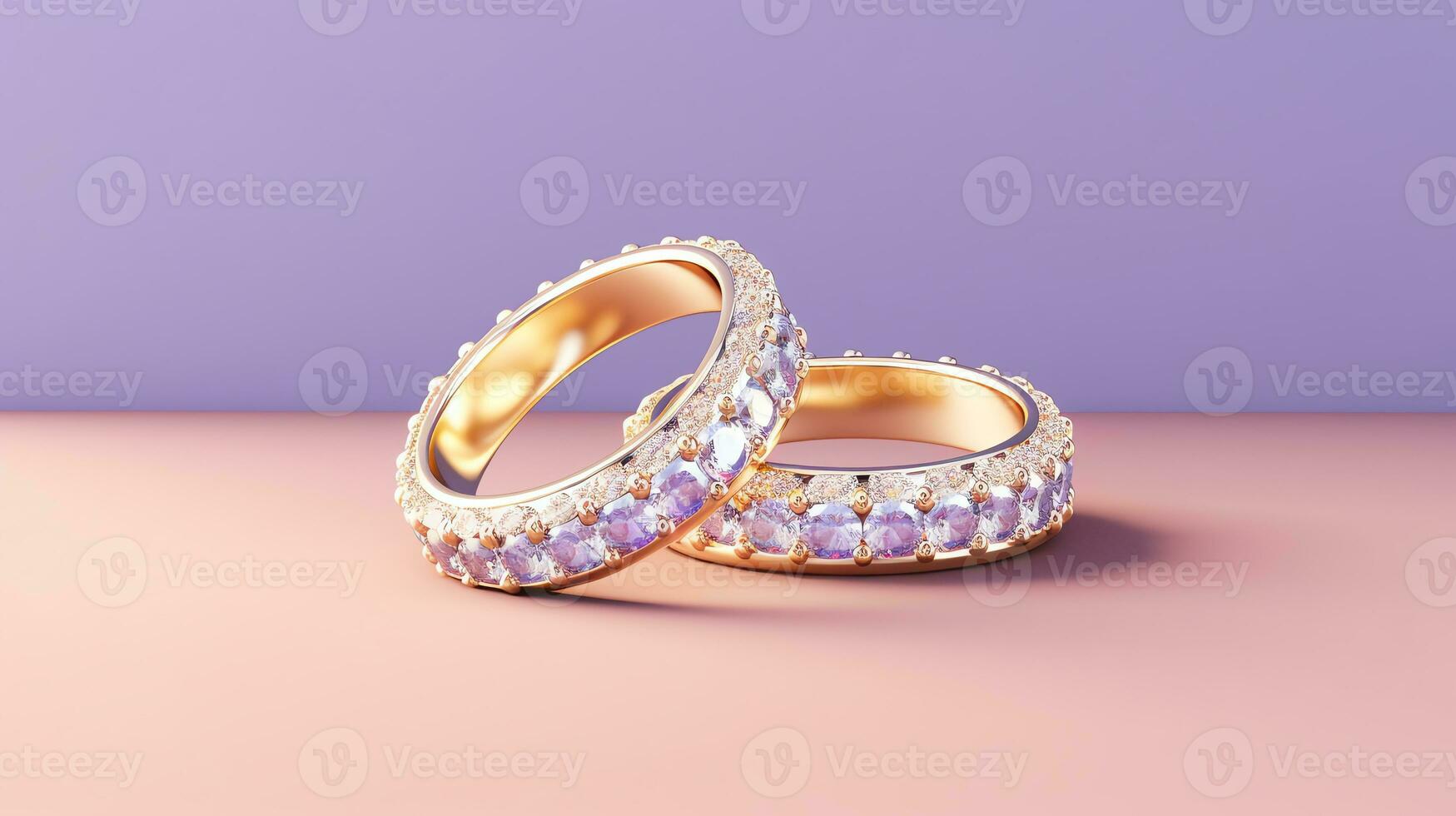 AI generated Pair of gold wedding rings. Happy engagement day concept. AI generated image photo