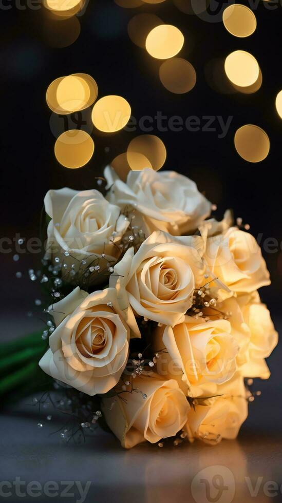 AI generated Bouquet of champagne color roses. Happy Valentine's day greeting card concept. AI generated image photo