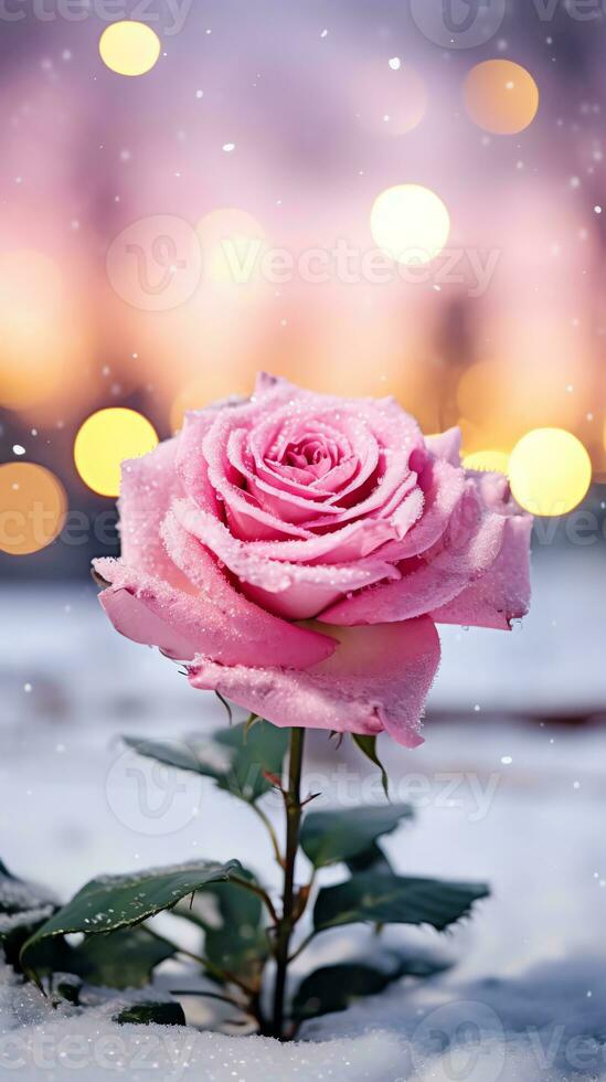 AI generated Pink rose and a red velvet jewellery box. Happy Valentine's Day greeting card concept. AI generated image photo