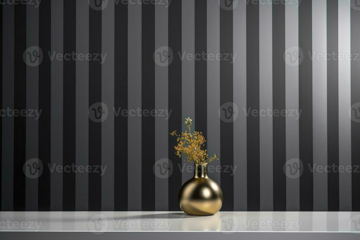 AI generated Golden metallic vase in black wallpaper background photo