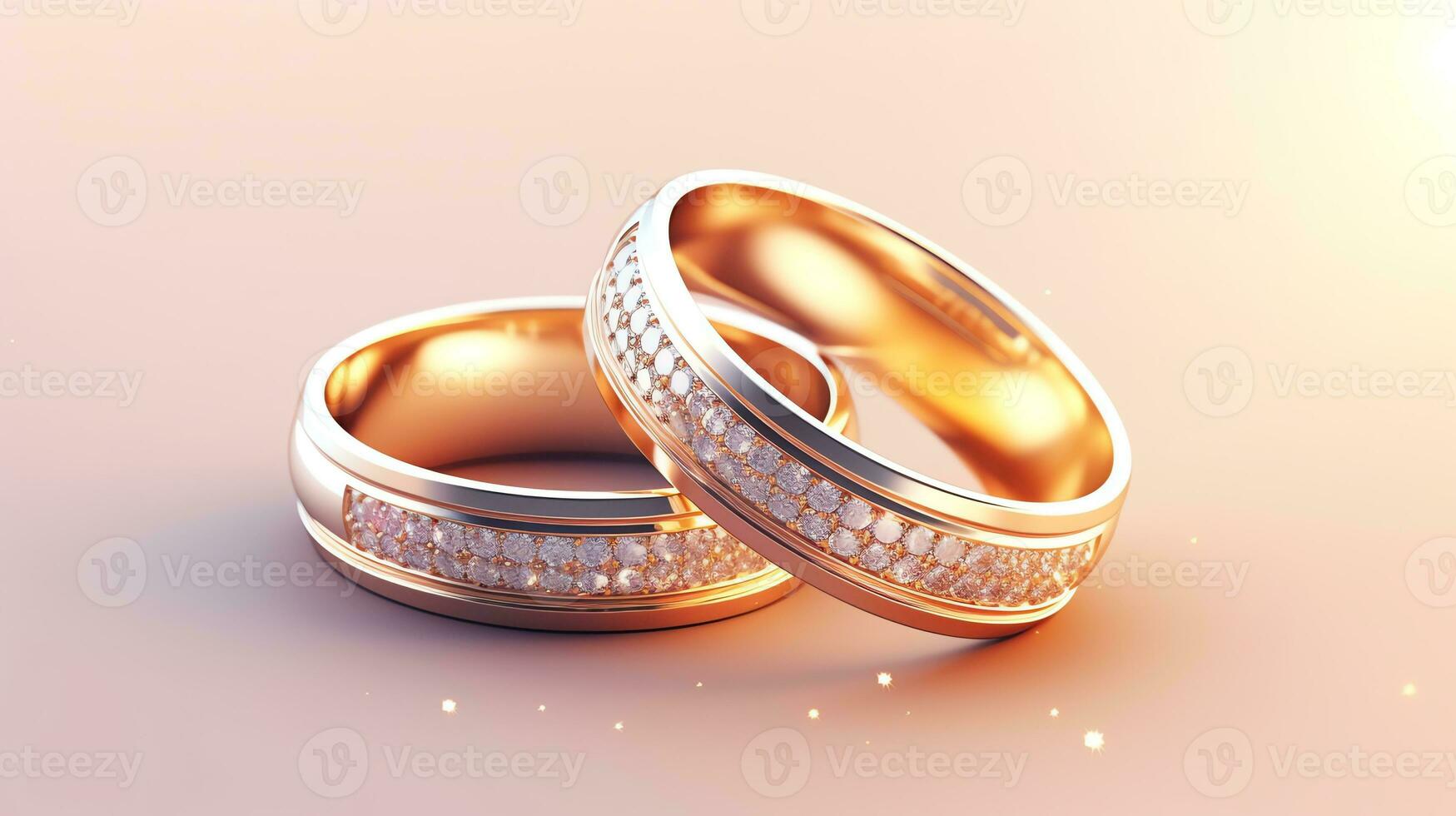 AI generated Pair of gold wedding rings. Happy engagement day concept. AI generated image photo