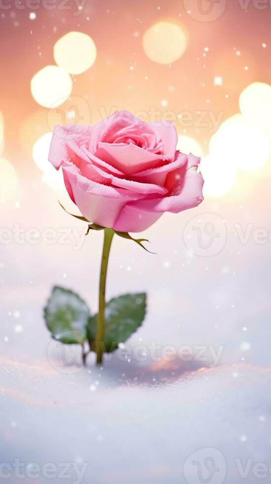AI generated Pink rose and a red velvet jewellery box. Happy Valentine's Day greeting card concept. AI generated image photo