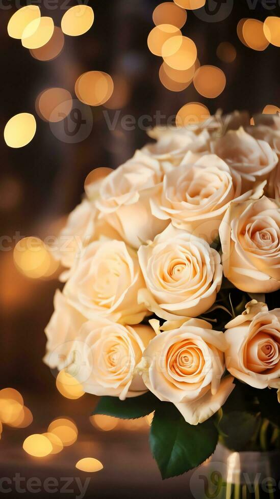 AI generated Bouquet of champagne color roses. Happy Valentine's day greeting card concept. AI generated image photo