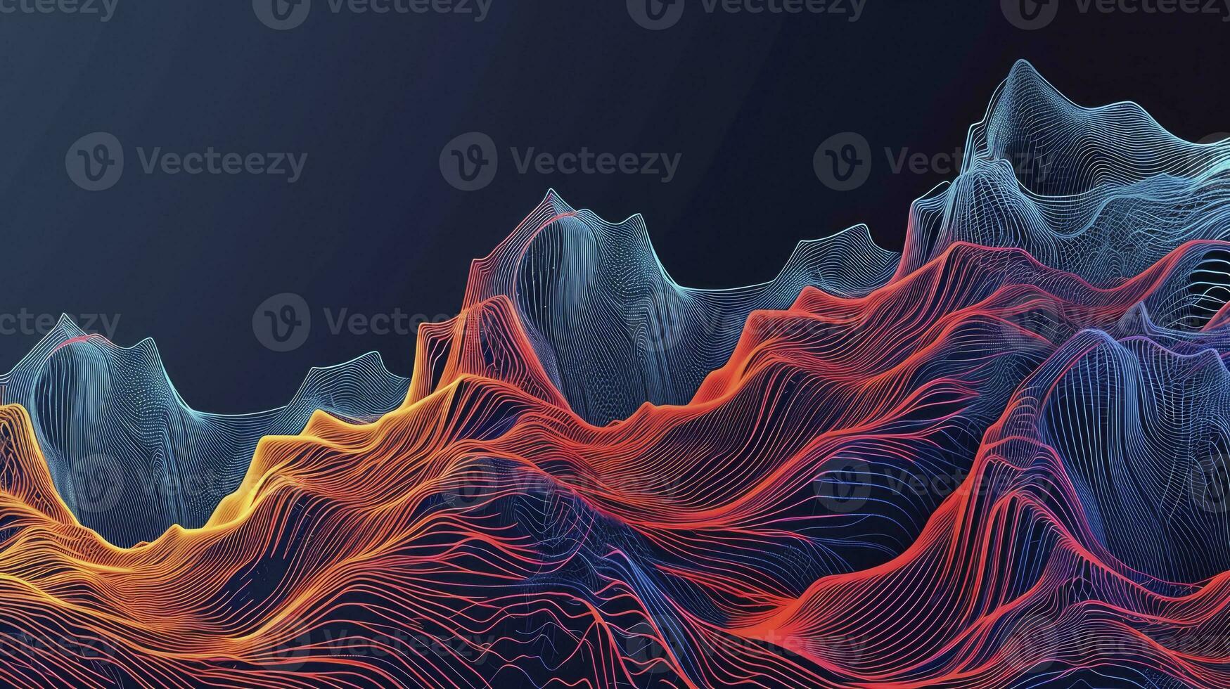AI generated The abstract wave is made in a frame style. Template for science and technology presentation photo
