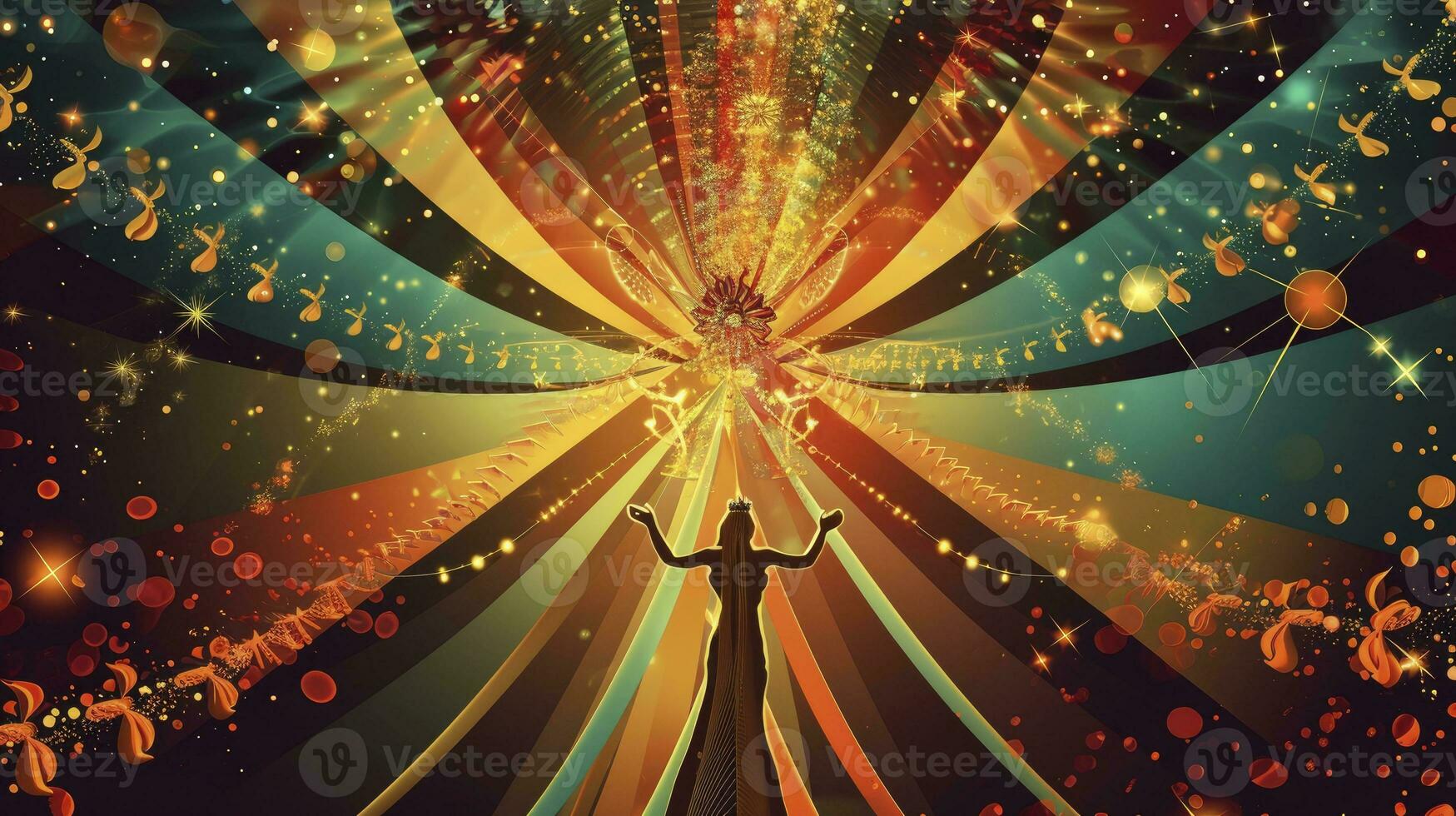 AI generated Retro rays of light Circus performance poster And past performances. photo