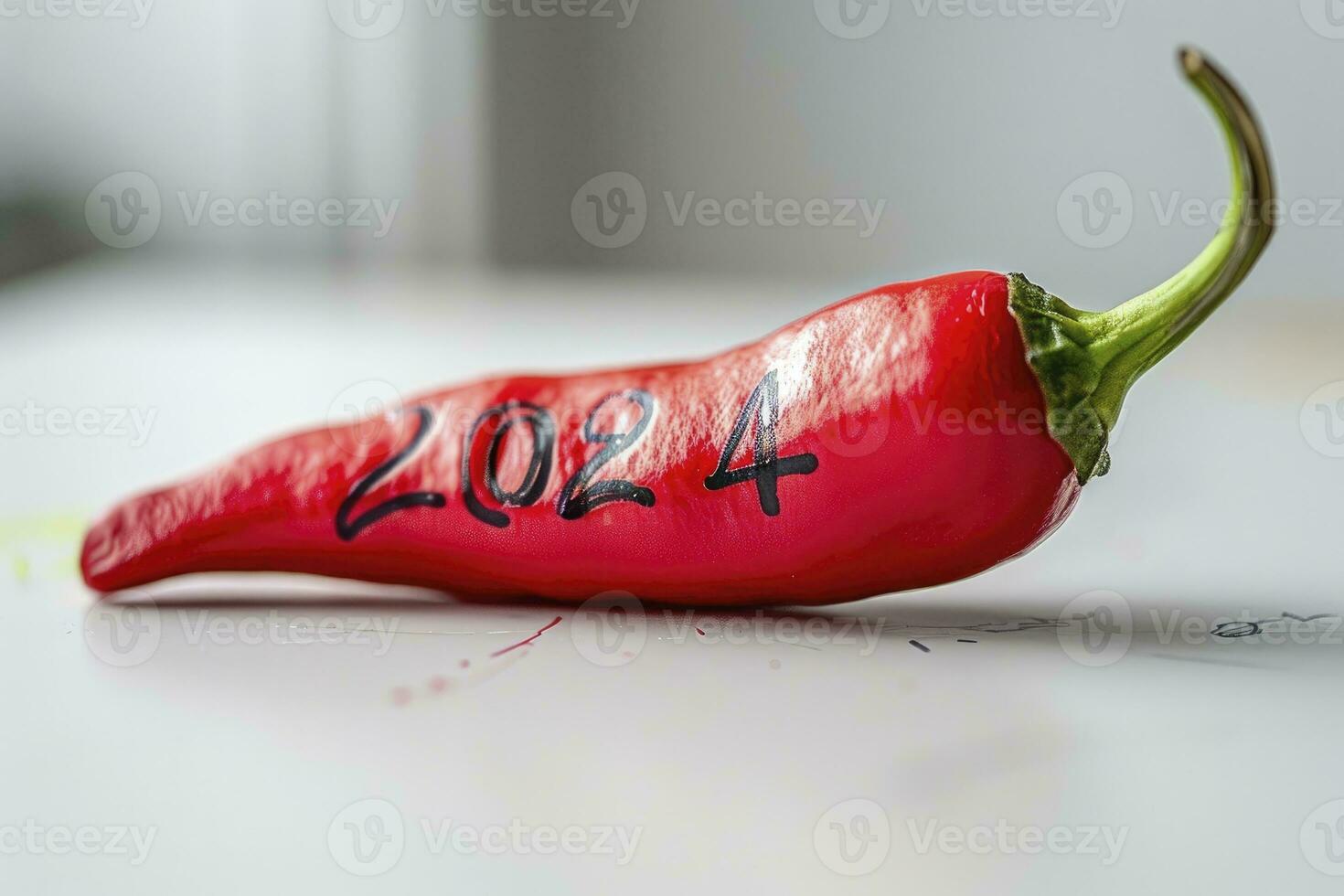 AI generated A red chili 2024 written on it White background. photo