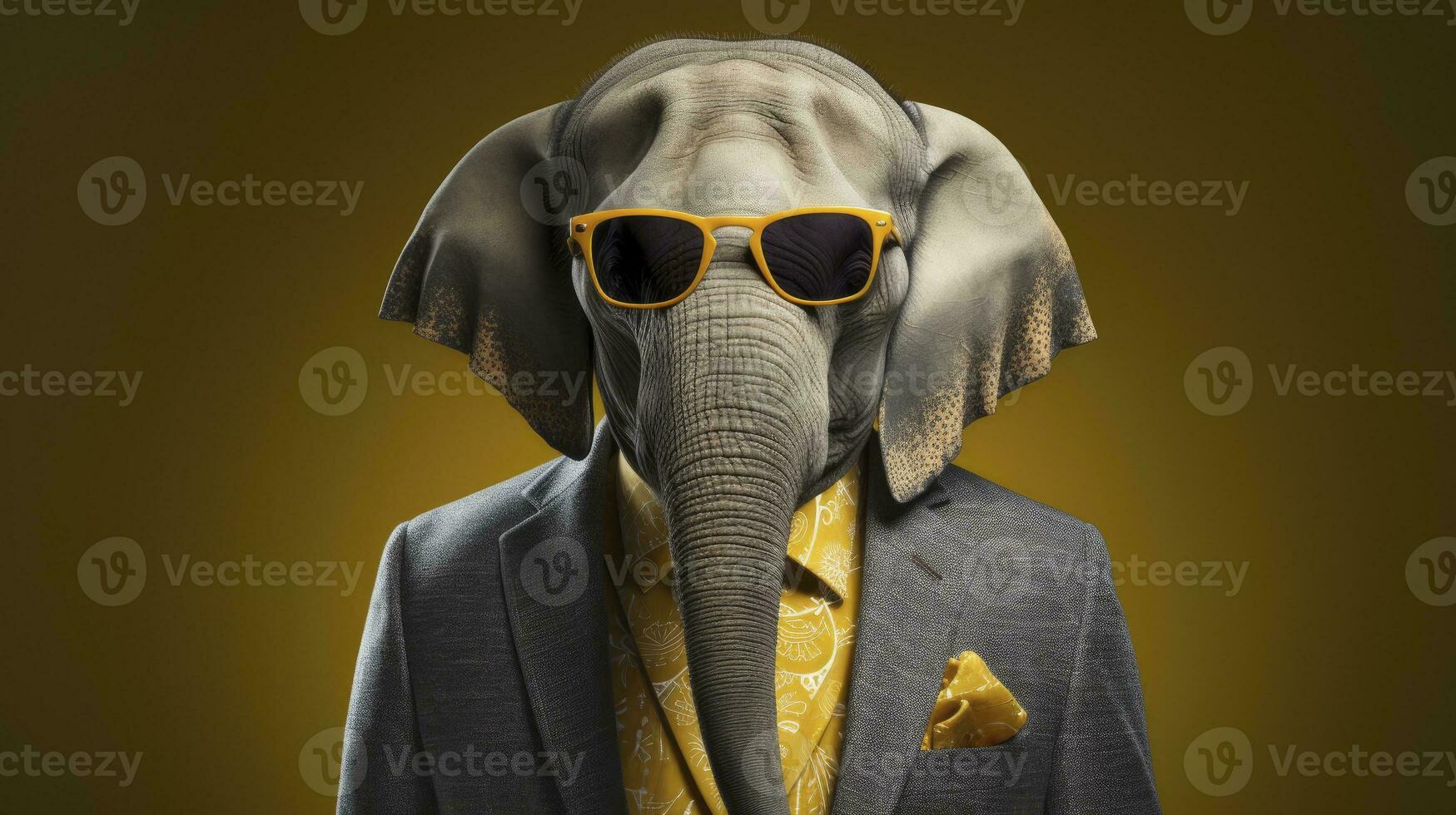 AI generated Elephant is wearing a suit and sunglasses photo