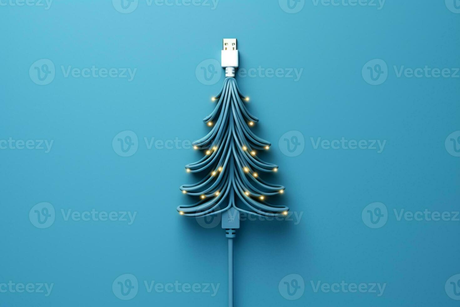 AI generated Christmas tree made up with charger cable Electronics concept background copy space photo