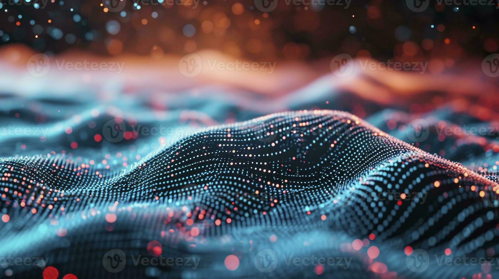 AI generated Abstract wave with moving dots and lines. Flow of particles. Cyber technology illustration. 3d rendering photo